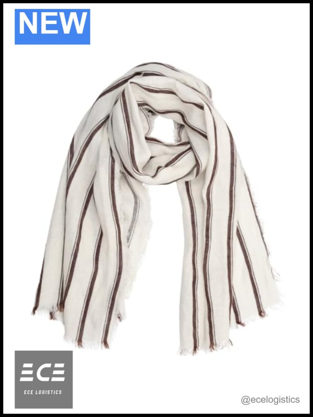 100% Linen Stripe Scarf with Fringe Unisex 23.5 x 70 Inches